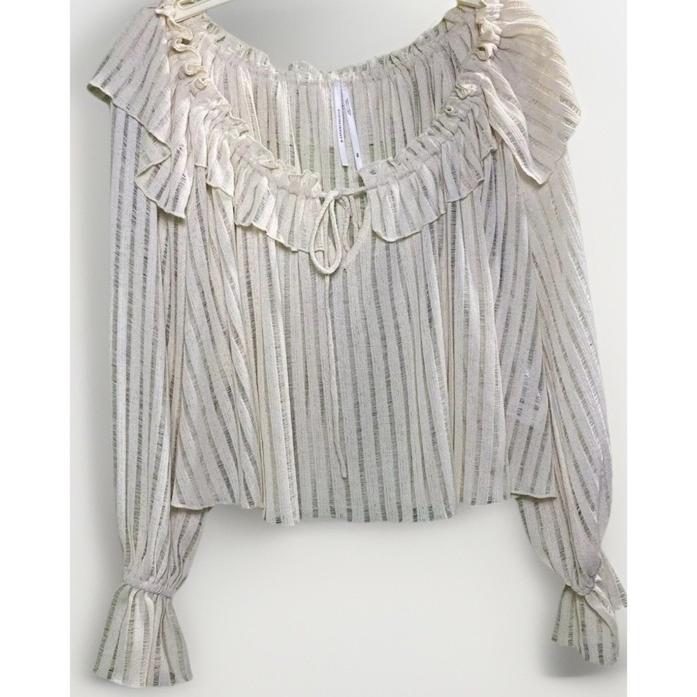 By Anthropologie long sleeve Shirt women XXS sheer crop top Ruffles Cottage NWOT